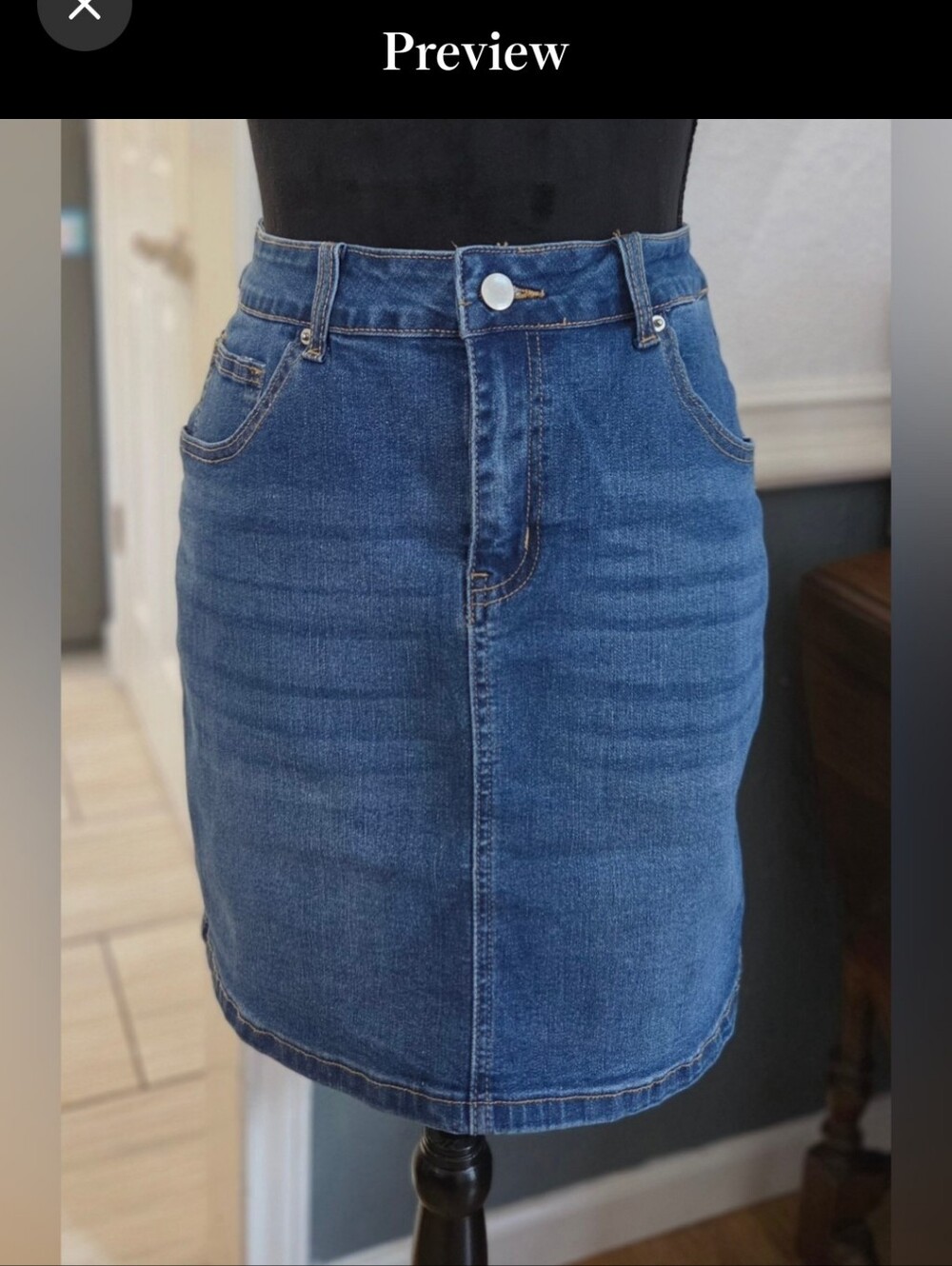 Classic Blue Denim Skirt - Casual High-Rise Women’s Skirt | Size Large